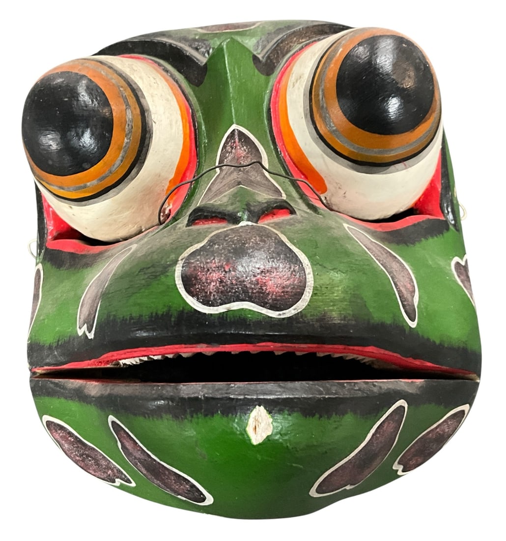 Hand-Carved Polychrome Frog Form Wooden Mask Puppet (1 of 4)