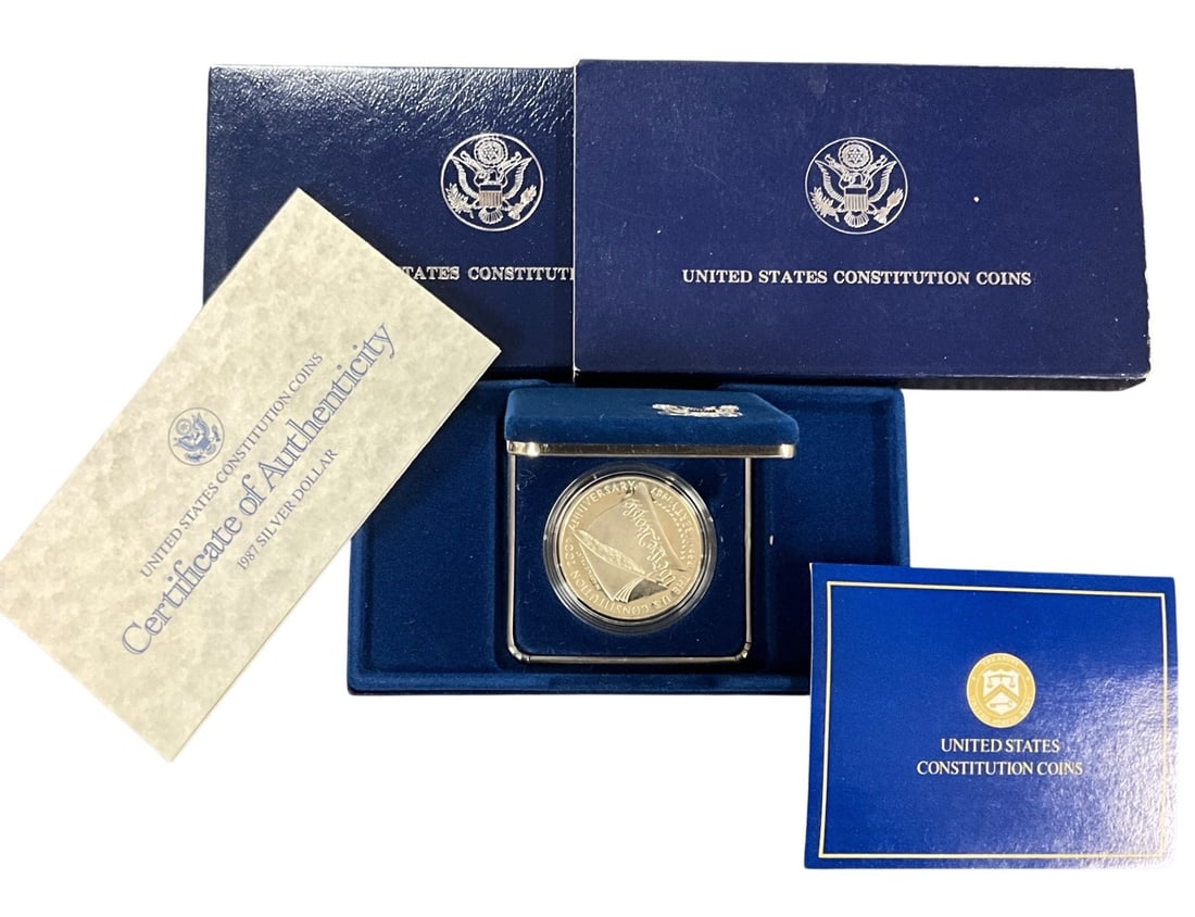1987 U.S. Constitution Bicentennial Silver Dollar with Box and COA (1 of 3)