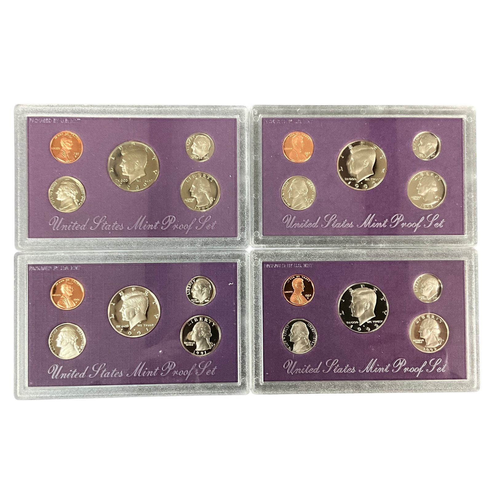Group of United States Mint Proof and Uncirculated Sets, 1989-1992: Group of United States Mint coin sets including a 1989 Uncirculated Coin Set, two 1992 Proof Sets, one 1991 Proof Set. Includes original Mint packaging as shown.