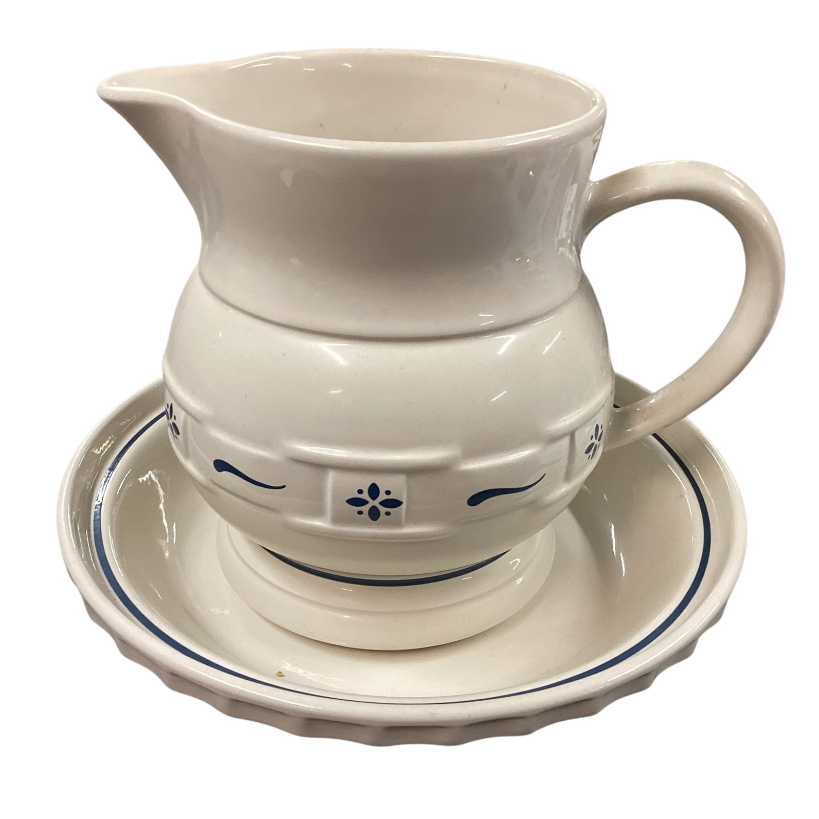 Longaberger Pottery Blue Woven Traditions Pitcher & Pie Plate (1 of 3)