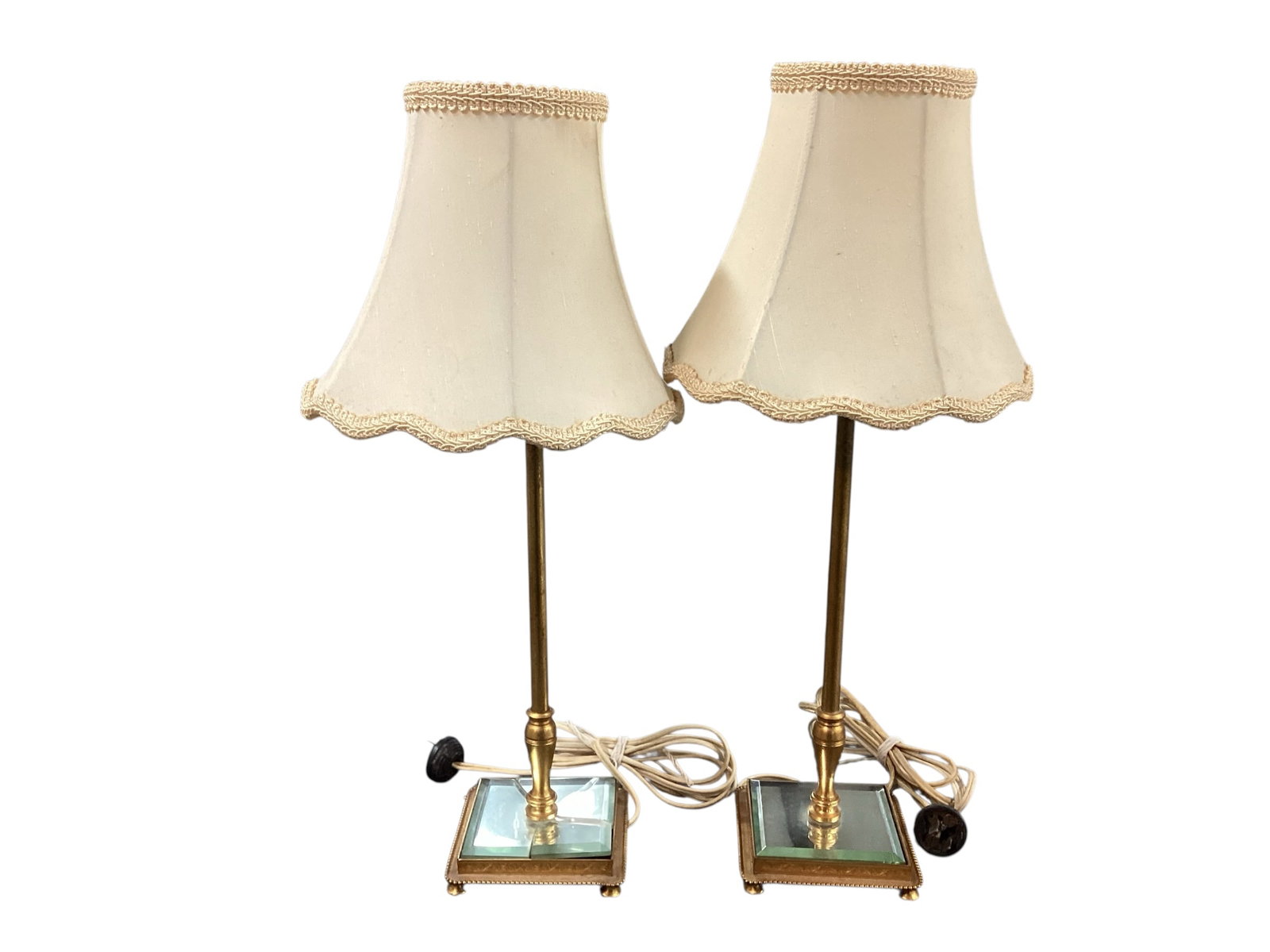 Pair of Vintage 22K Gold Plated Bouillotte Style Table Lamps with Mirrored Bases & Shades (1 of 6)