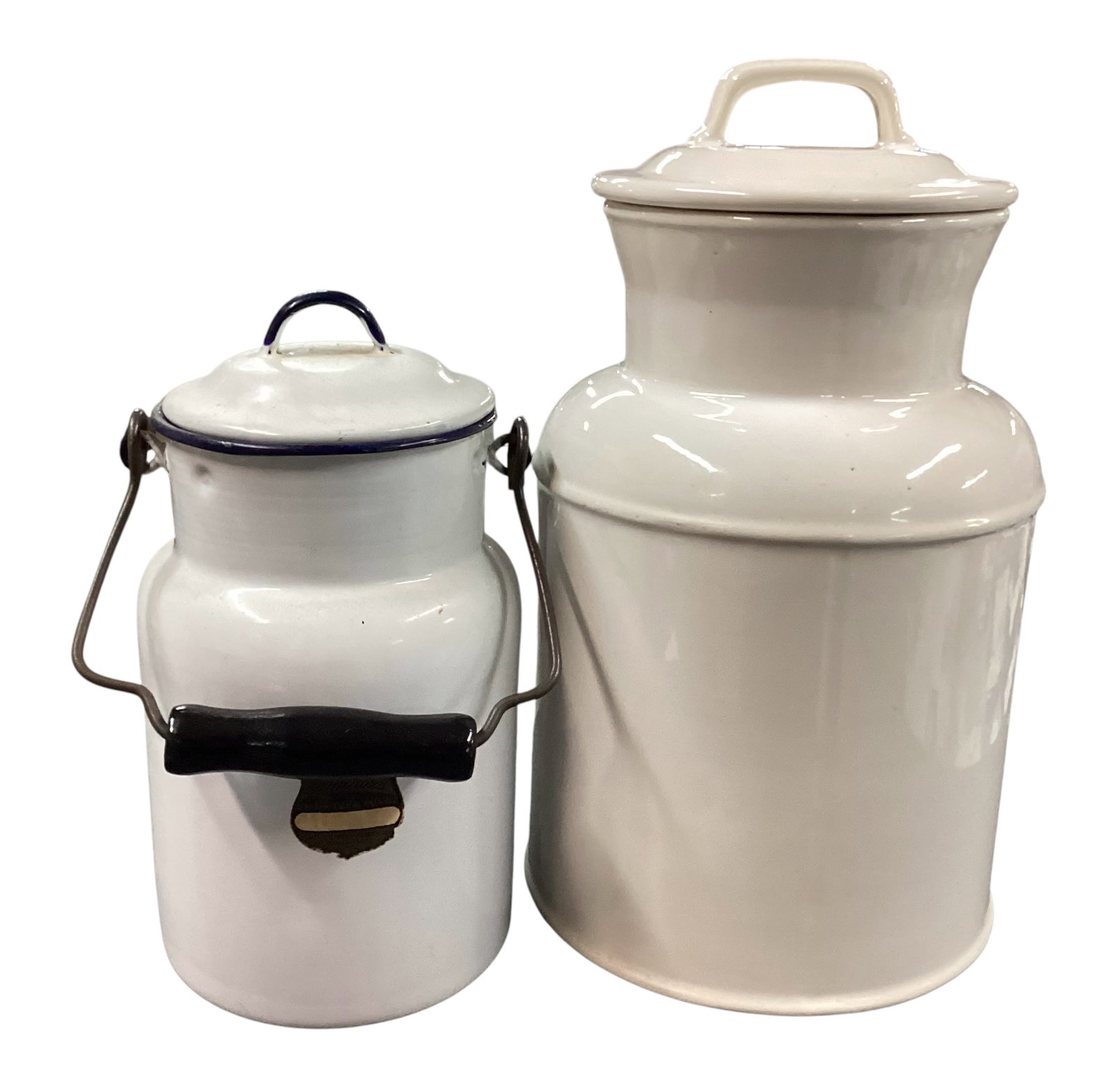 Collection of Vintage White Enamel & McCoy Pottery Canisters (1 of 6)
