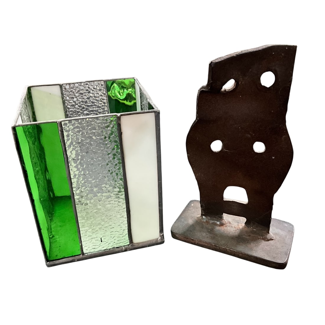 Mixed Media Abstract Steel Sculpture & Stained Glass Vessel (1 of 5)