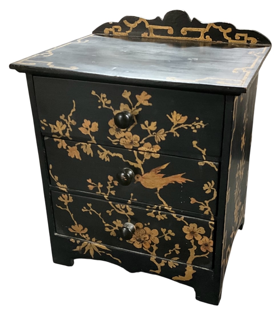 Black Chinoiserie Three-Drawer Miniature Chest (1 of 6)