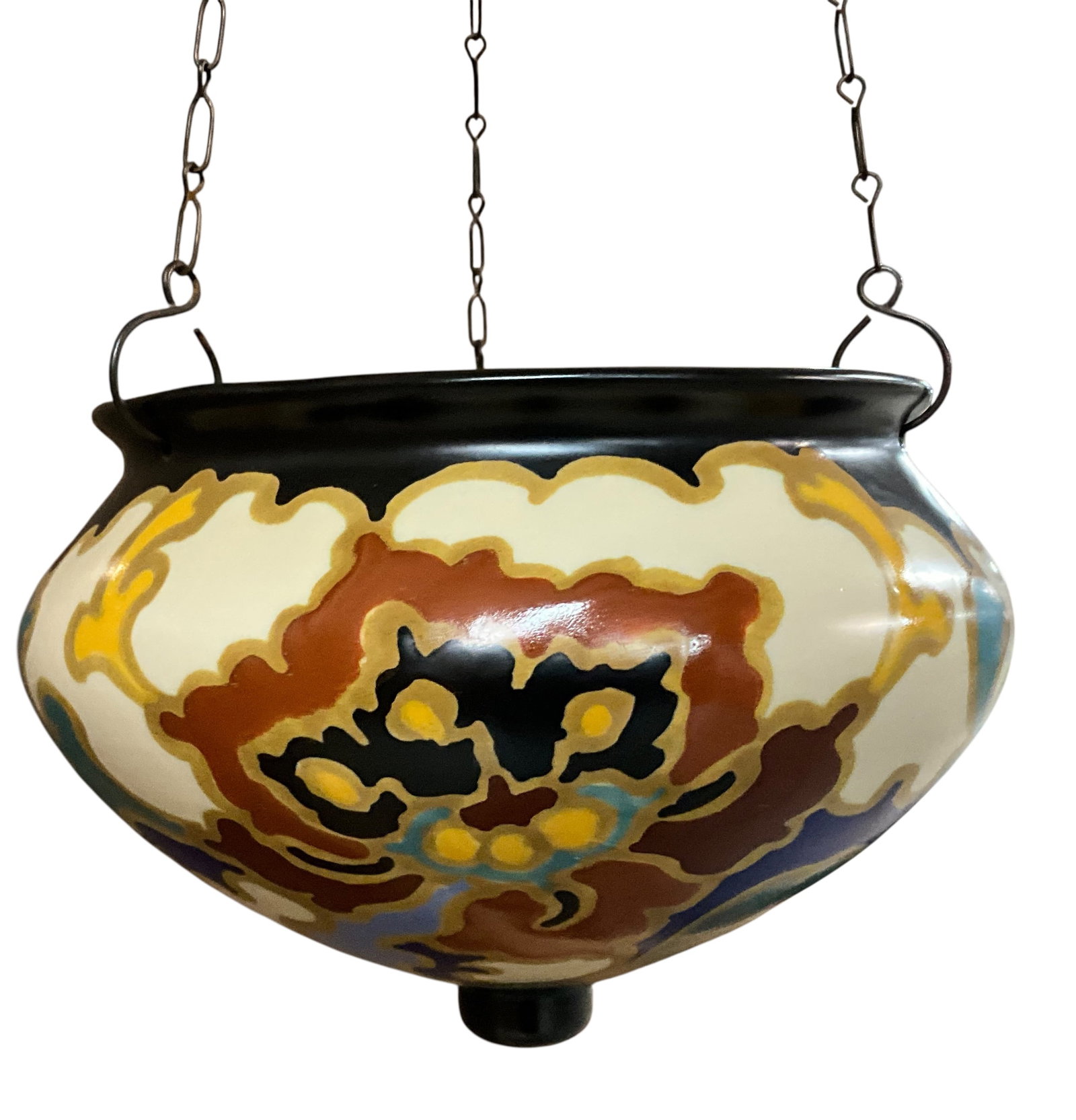 Gouda Pottery Hanging Jardini?re, Rosario Decor, Holland: Bid with confidence-we now offer economical in-house shipping! Just select ?Self-Arranged Shipping? during check out and we will handle packing and shipping for you.Colorful Dutch art pottery hanging 