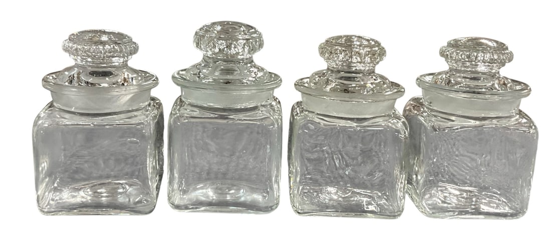 Four Vintage Glass Apothecary Jars with Ground Stoppers