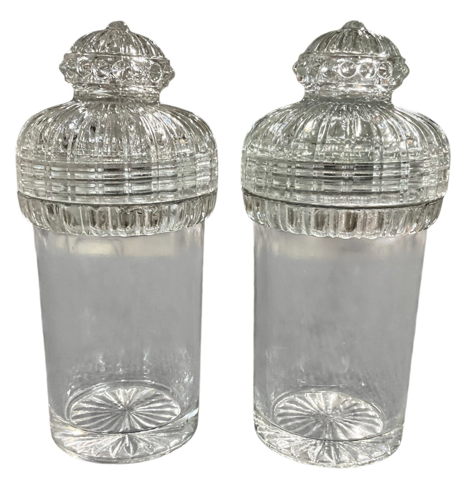 Pair of Ribbed Glass Vanity or Cosmetic Jars with Domed Lids (1 of 4)