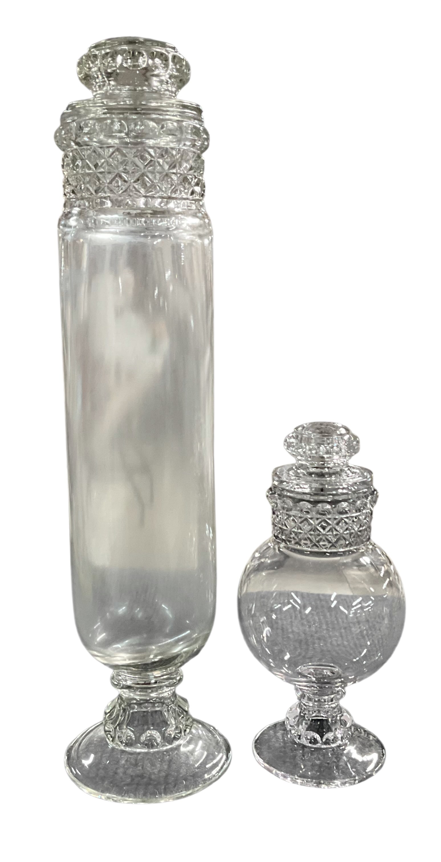 Vintage Pressed Glass Vanity Powder Jar & Tall Vanity Jar