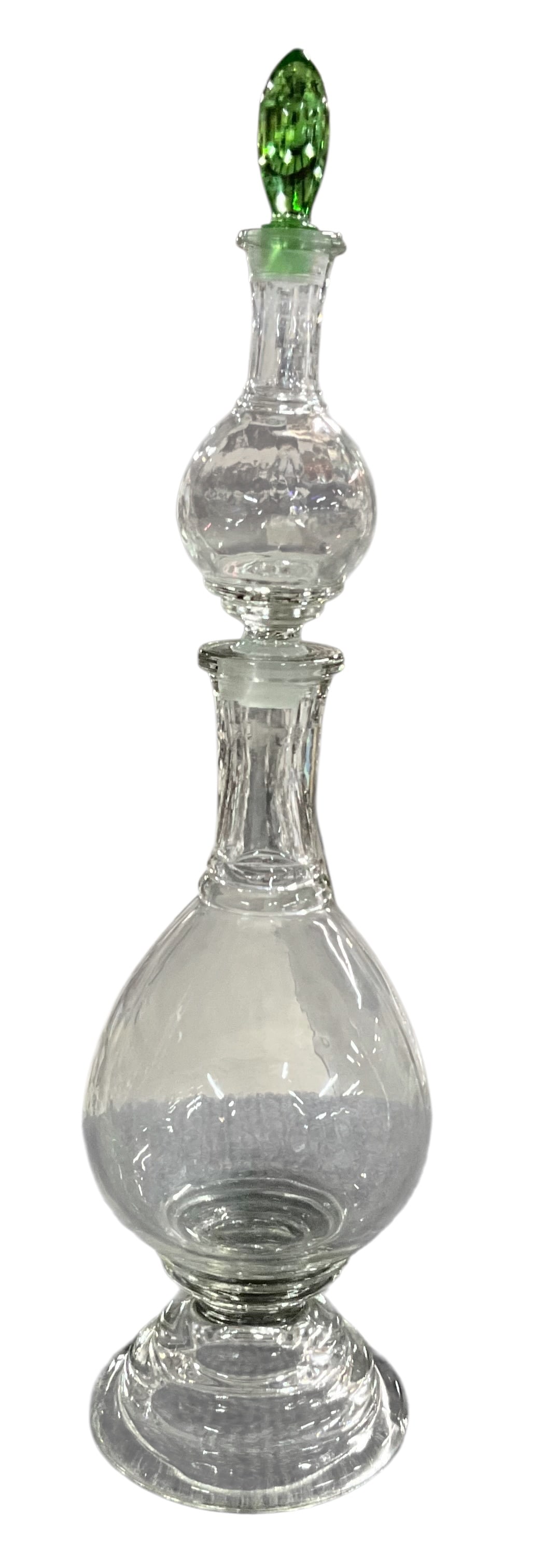 Victorian Blown Glass Stacking Barber Bottle with Green Stopper
