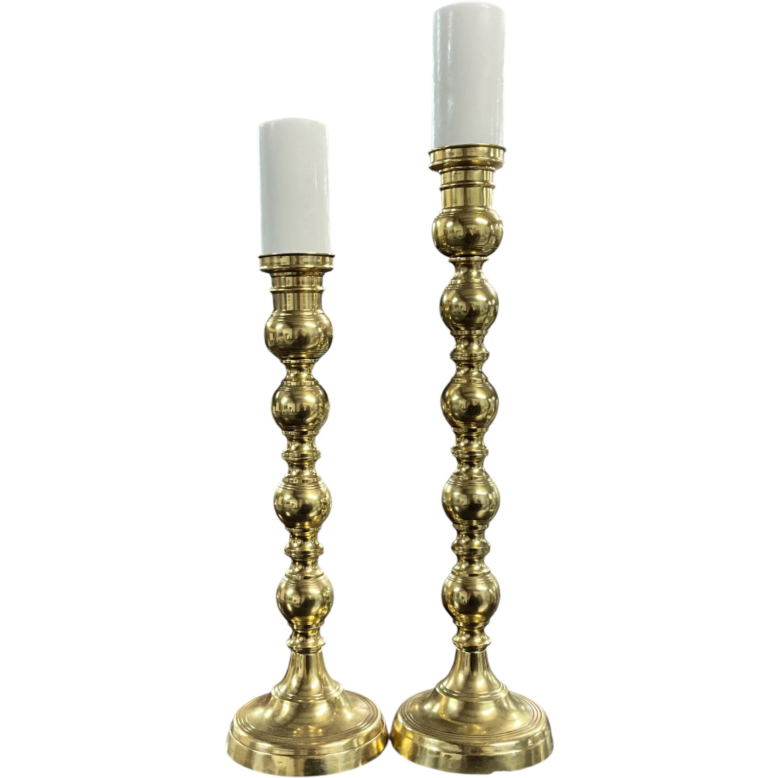 Pair of Graduated Solid Brass Candlesticks