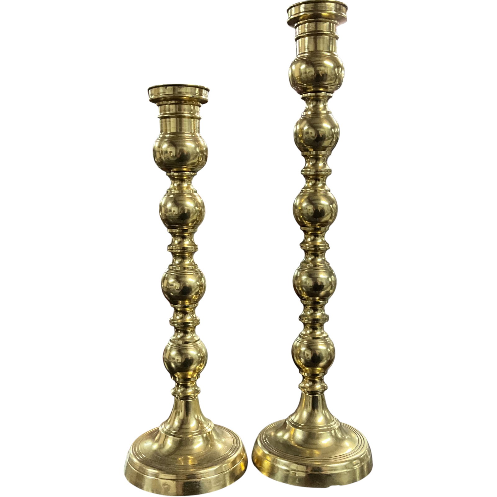 Pair of Graduated Solid Brass Candlesticks - 2