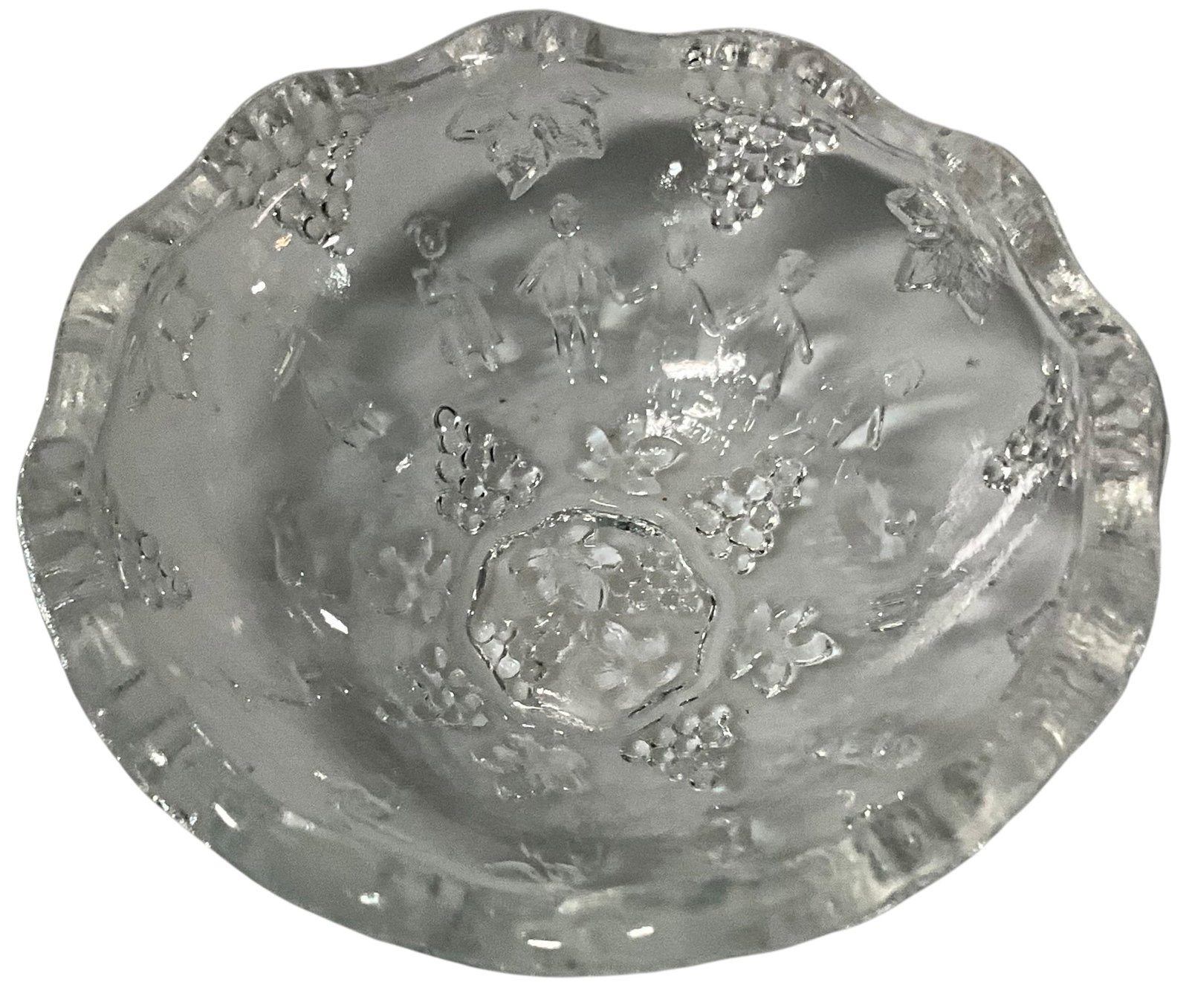 Six Pressed Glass Grape Pattern Dishes - 2
