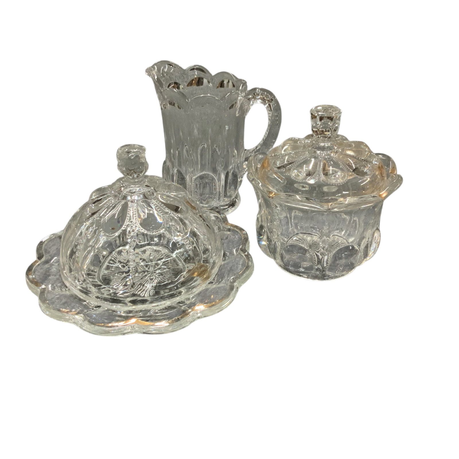 Five-Piece Clear "Michigan Pattern" Pressed Glass Tableware Set - 2