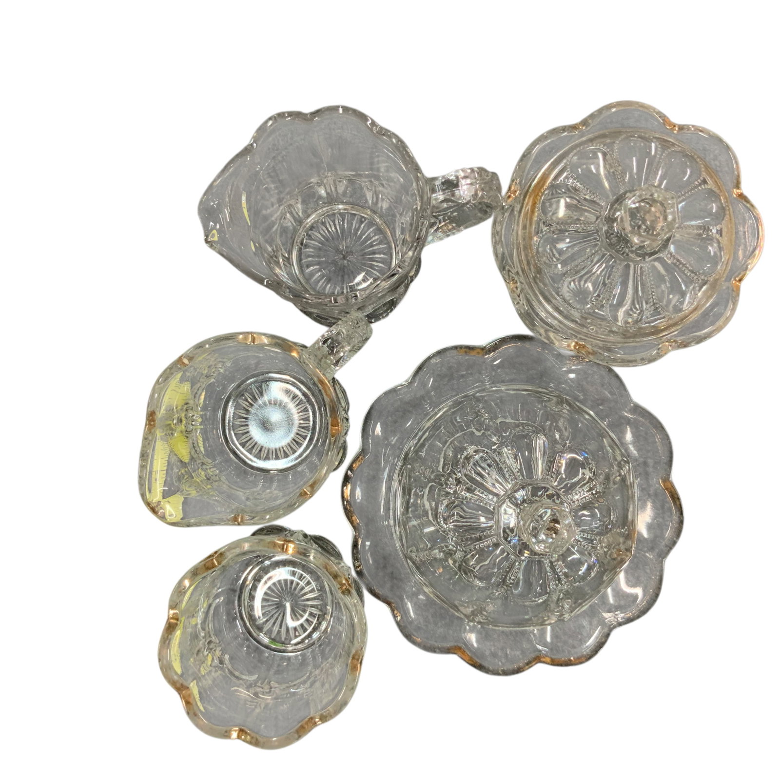 Five-Piece Clear "Michigan Pattern" Pressed Glass Tableware Set - 5
