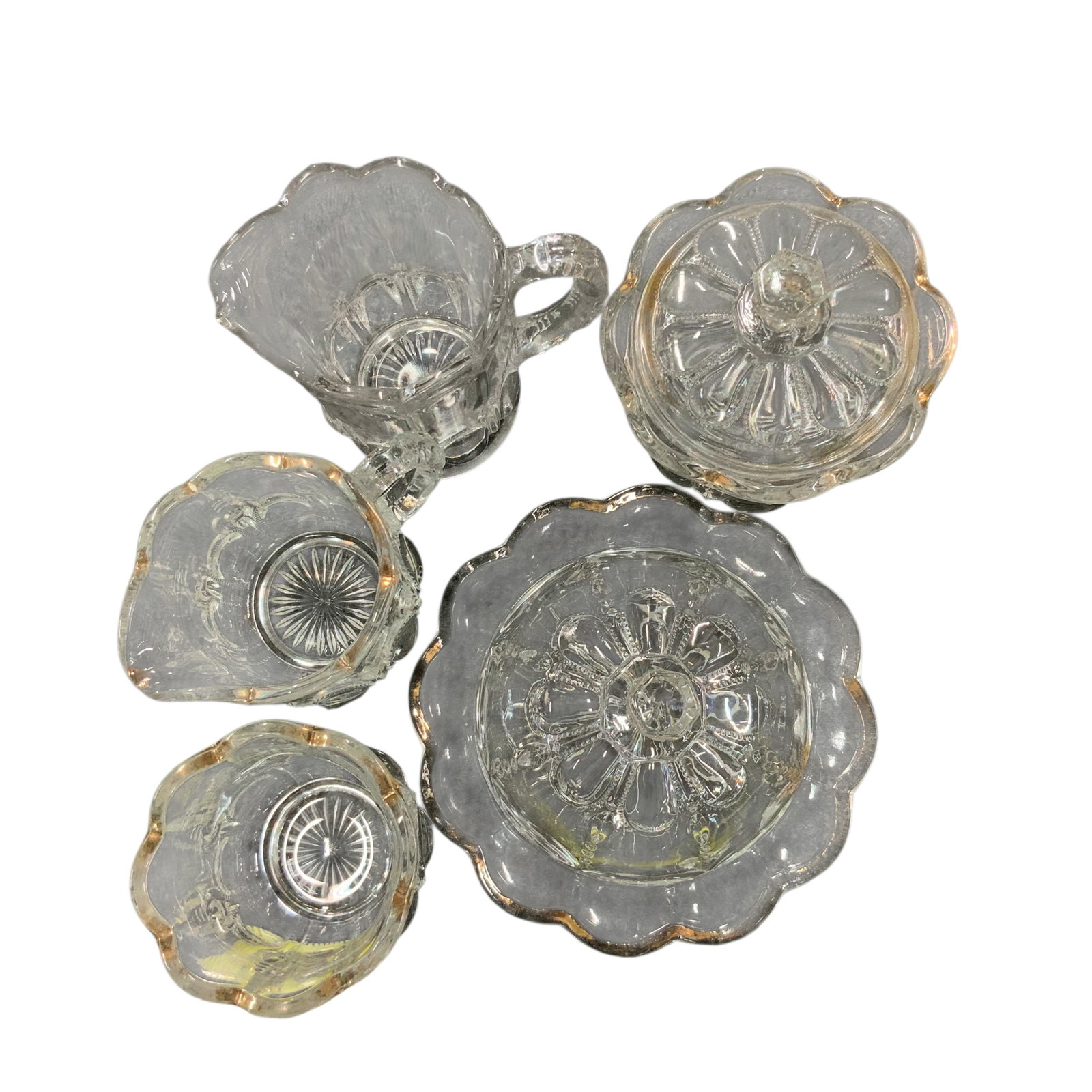 Five-Piece Clear "Michigan Pattern" Pressed Glass Tableware Set - 6