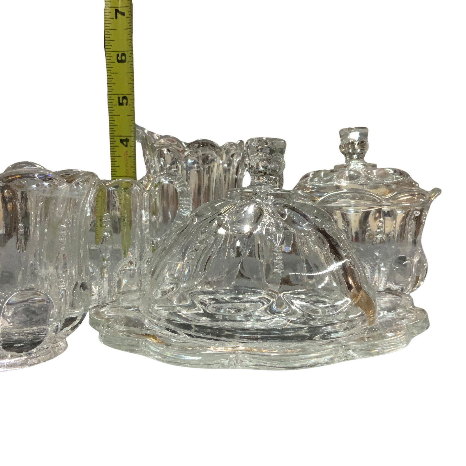 Five-Piece Clear "Michigan Pattern" Pressed Glass Tableware Set - 7