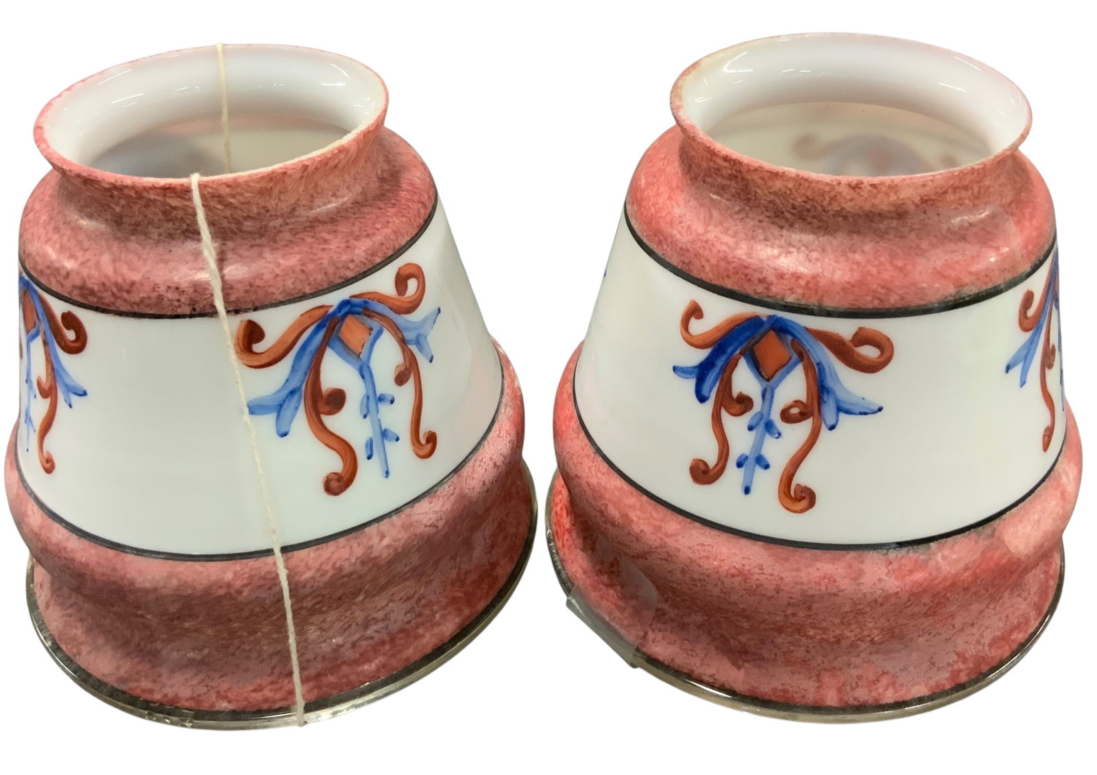 Pair Hand-Painted Glass Candle Shades: Bid with confidence, we now offer economical in-house shipping! Just select self-arranged shipping during checkout and we will handle packing and shipping for you.Pair of hand-painted glass candle