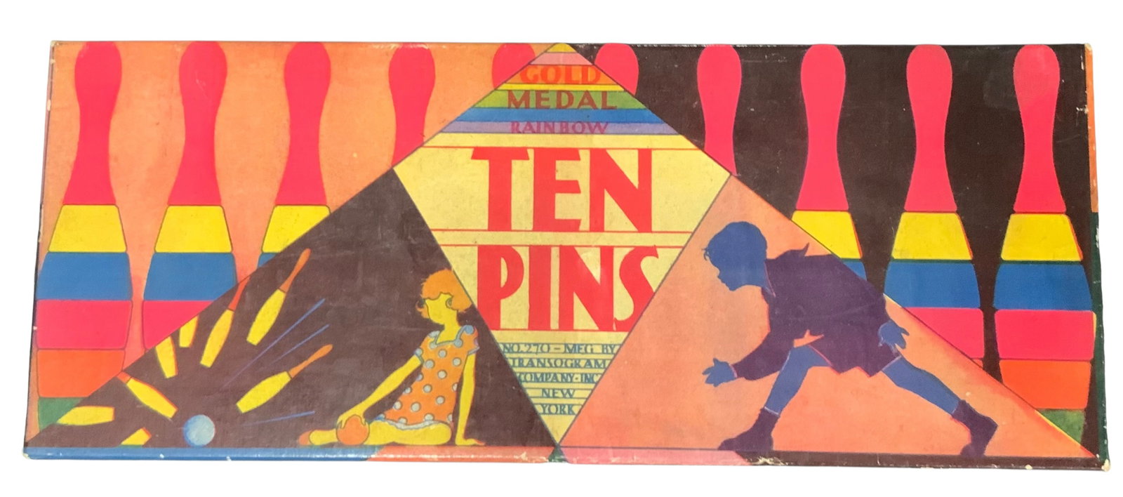 Vintage Transogram Gold Medal Rainbow Ten Pins Bowling Game