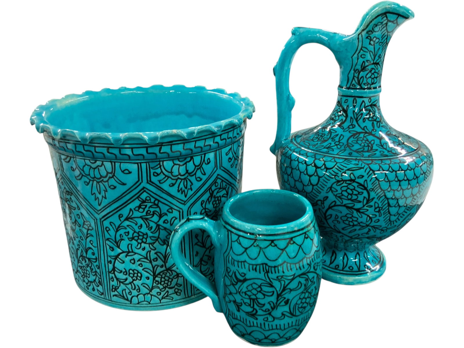 Turquoise Turkish-Style Ceramic 3-Piece Set: Bid with confidence, we now offer economical in-house shipping! Just select self-arranged shipping during checkout and we will handle packing and shipping for you.Turquoise-glazed ceramic three-piece