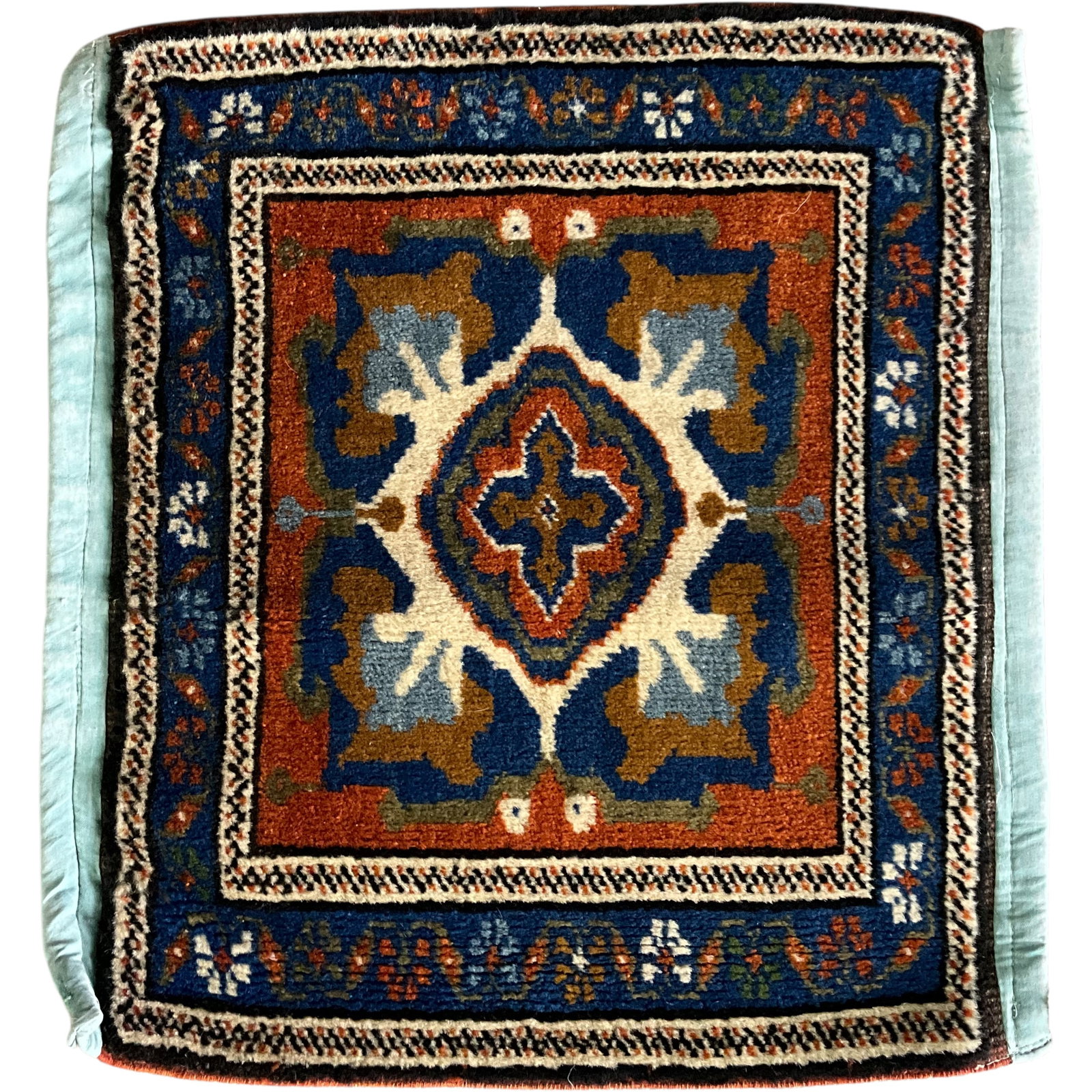 Small Handwoven Wool Rug with Geometric Design: Bid with confidence, we now offer economical in-house shipping! Just select self-arranged shipping during checkout and we will handle packing and shipping for you.Small handwoven wool rug with a bold