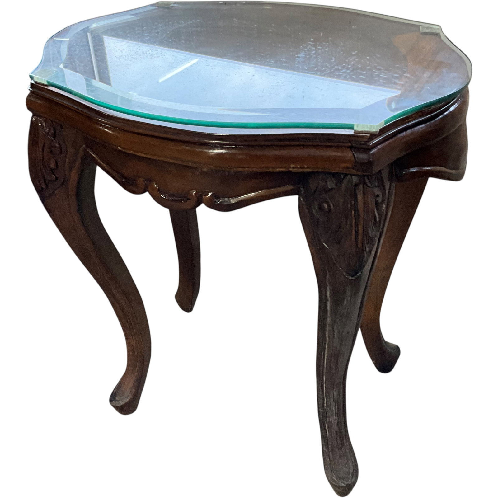 Chinese-Style Carved Hardwood Glass-Top Table: Bid with confidence, we now offer economical in-house shipping! Just select self-arranged shipping during checkout and we will handle packing and shipping for you.Chinese-style carved hardwood side