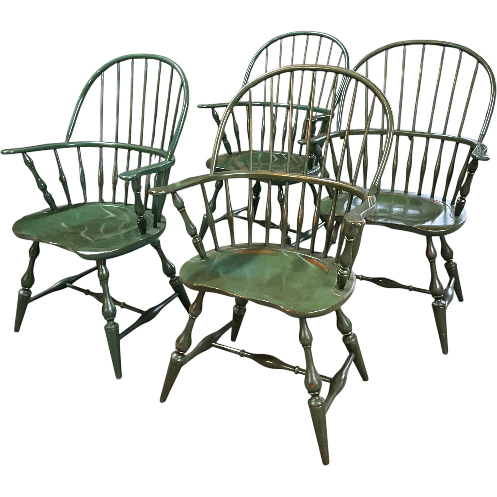 Nichols & Stone Green Windsor Armchairs, Set of 4 (1 of 7)