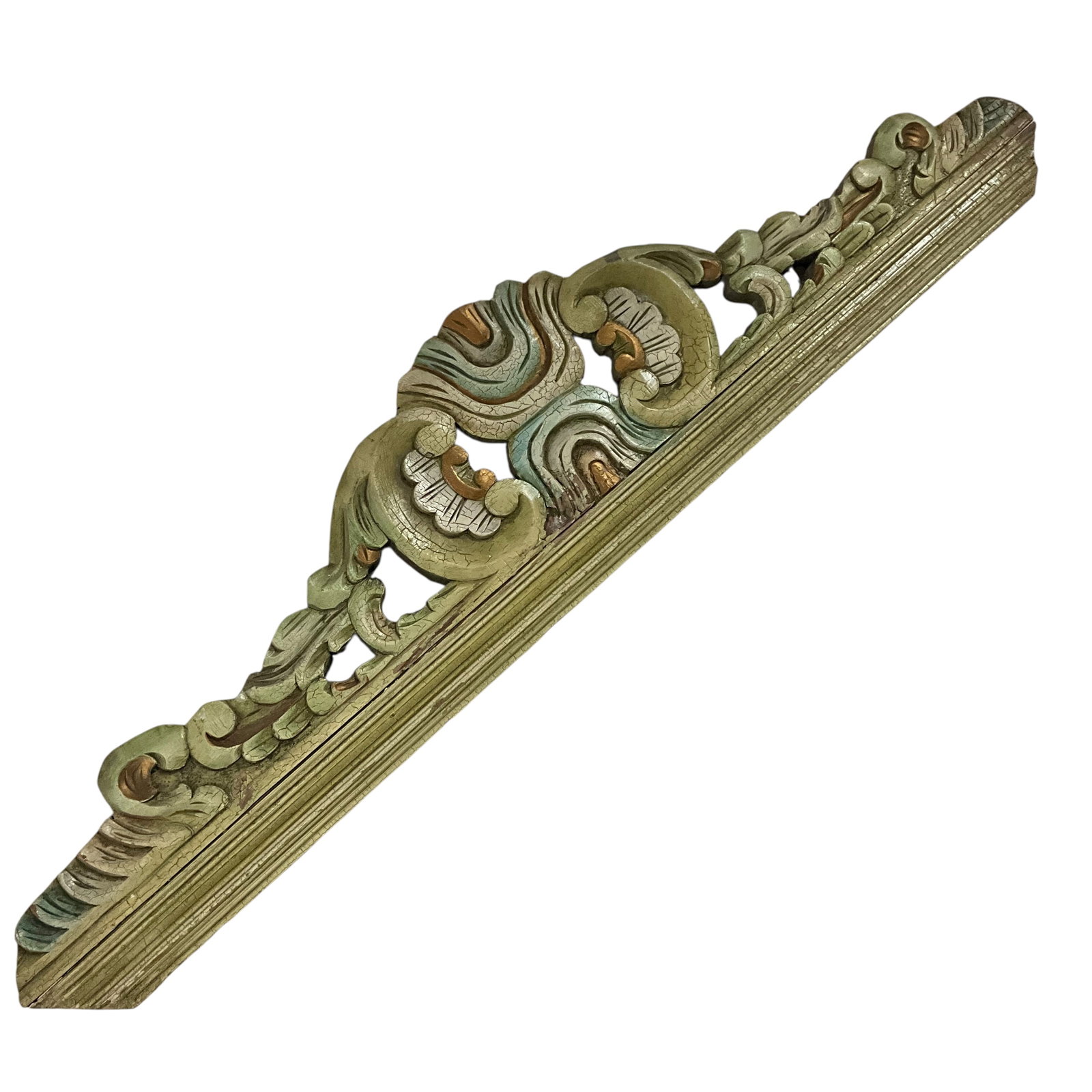 Painted Carved Wood Architectural Pediment: Bid with confidence, we now offer economical in-house shipping! Just select self-arranged shipping during checkout and we will handle packing and shipping for you.Carved and polychrome-painted wood