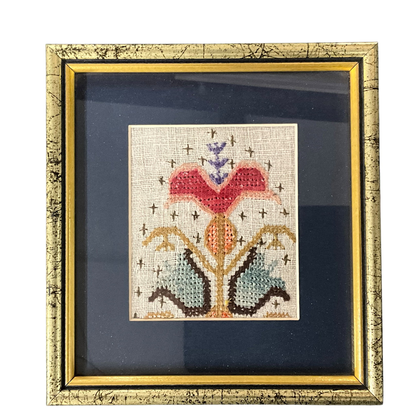 Framed Turkish Bursa Needlework Floral Panel: Bid with confidence, we now offer economical in-house shipping! Just select self-arranged shipping during checkout and we will handle packing and shipping for you.Framed hand-embroidered floral