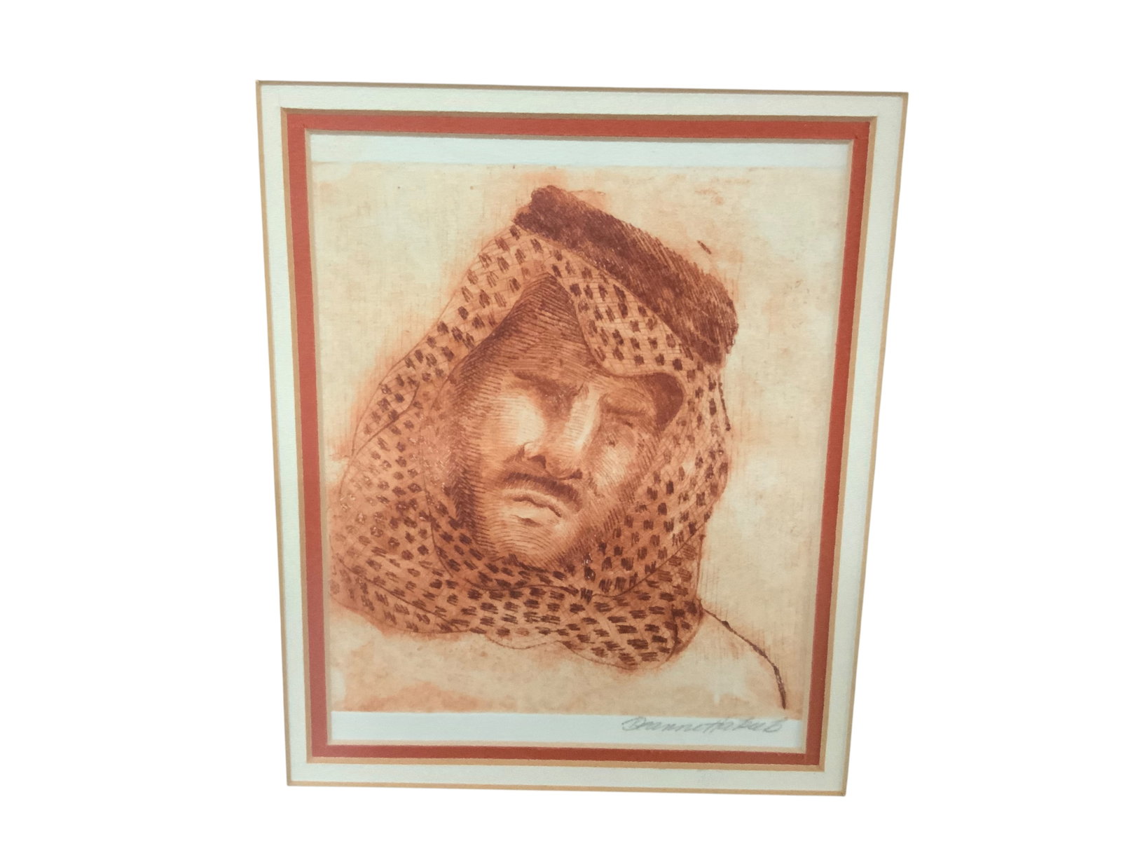 Signed Middle Eastern Portrait Print, Framed - 2
