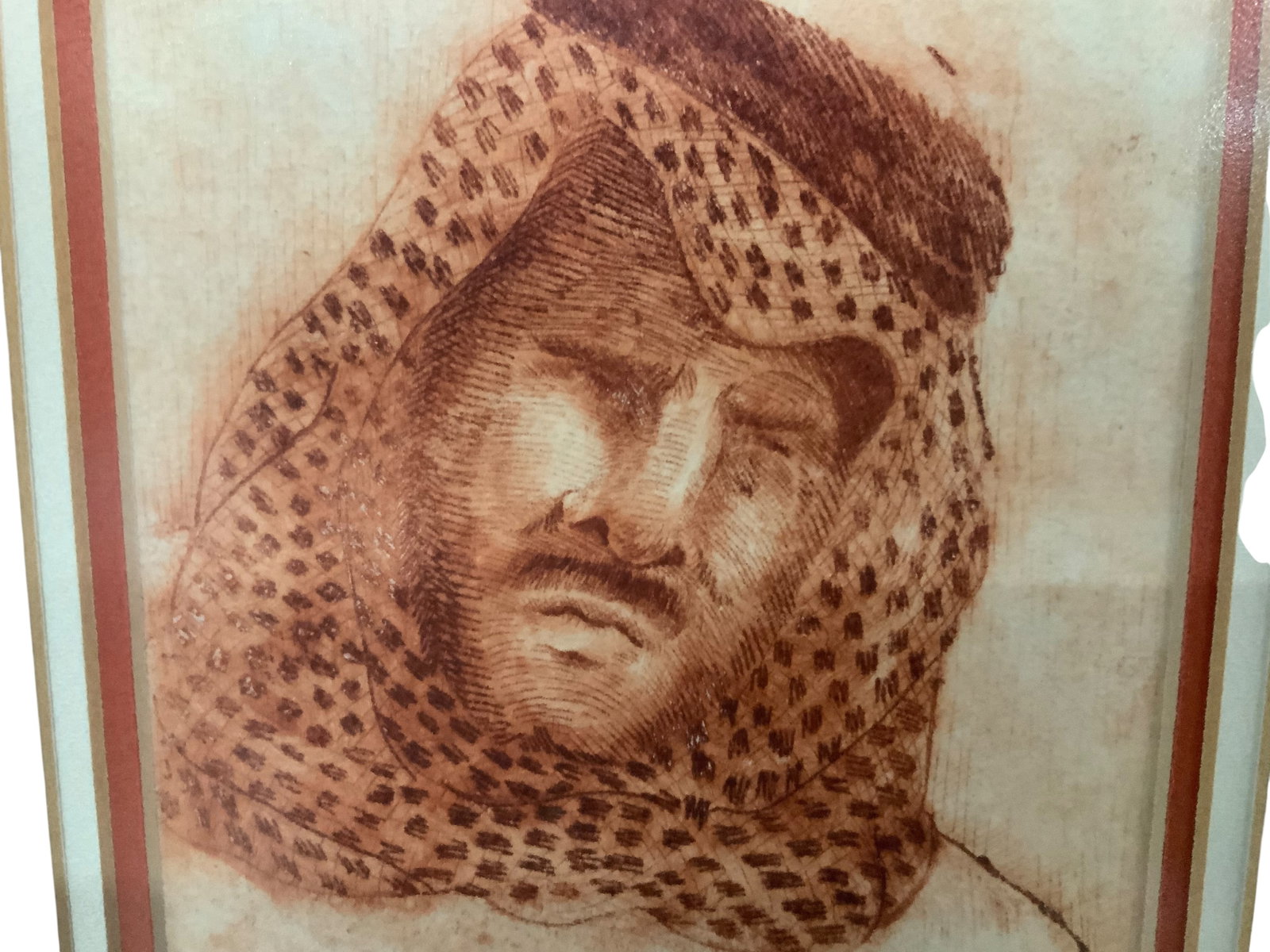 Signed Middle Eastern Portrait Print, Framed - 4
