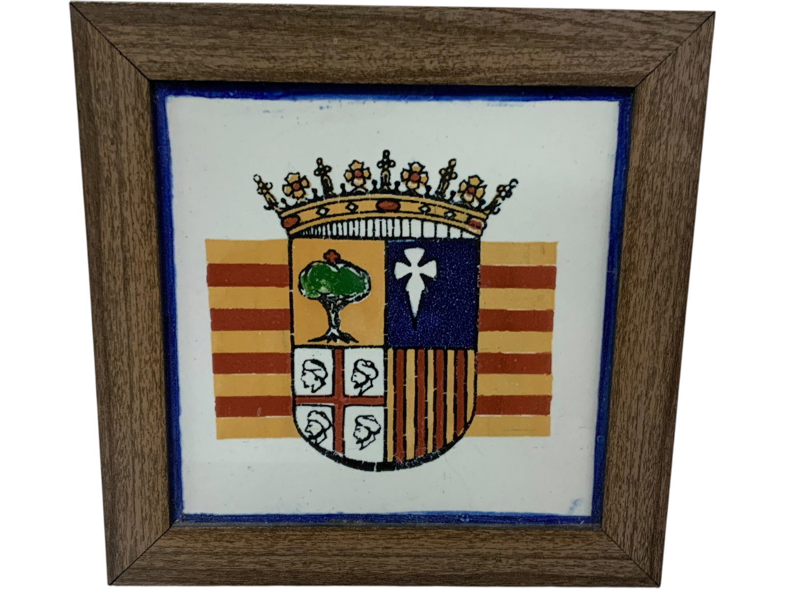 Framed Hand-Painted Heraldic Ceramic Tile: Bid with confidence, we now offer economical in-house shipping! Just select self-arranged shipping during checkout and we will handle packing and shipping for you.Hand-painted ceramic tile plaque