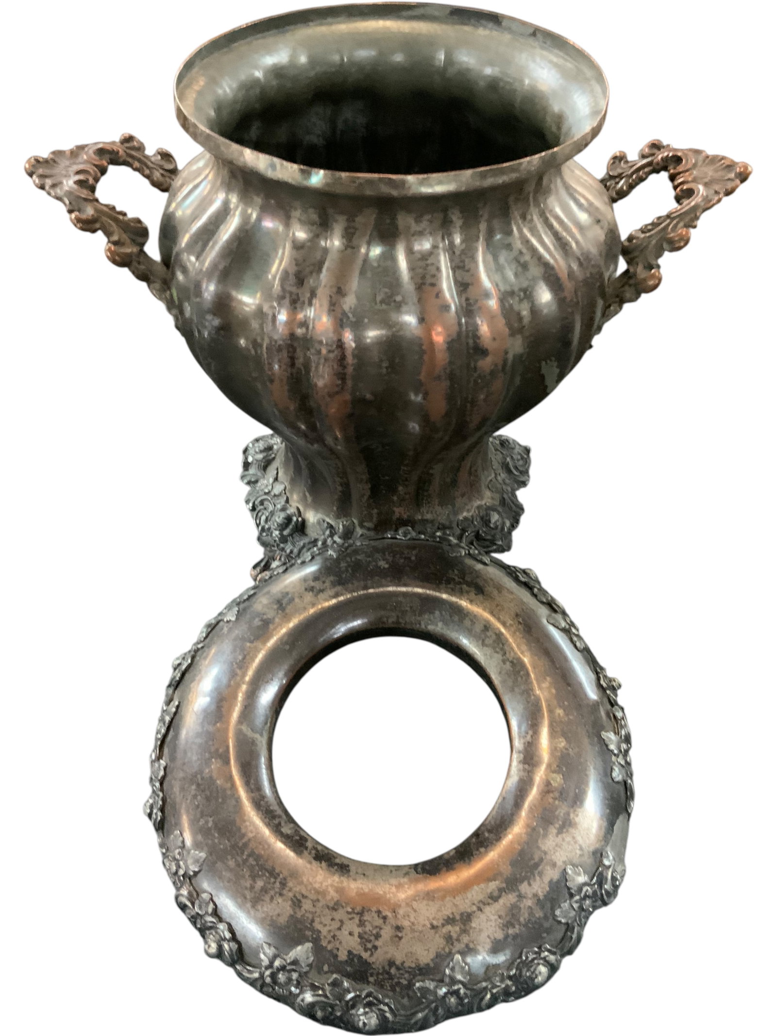 Silverplate Rose Repoussé Two-Handled Urn - 3