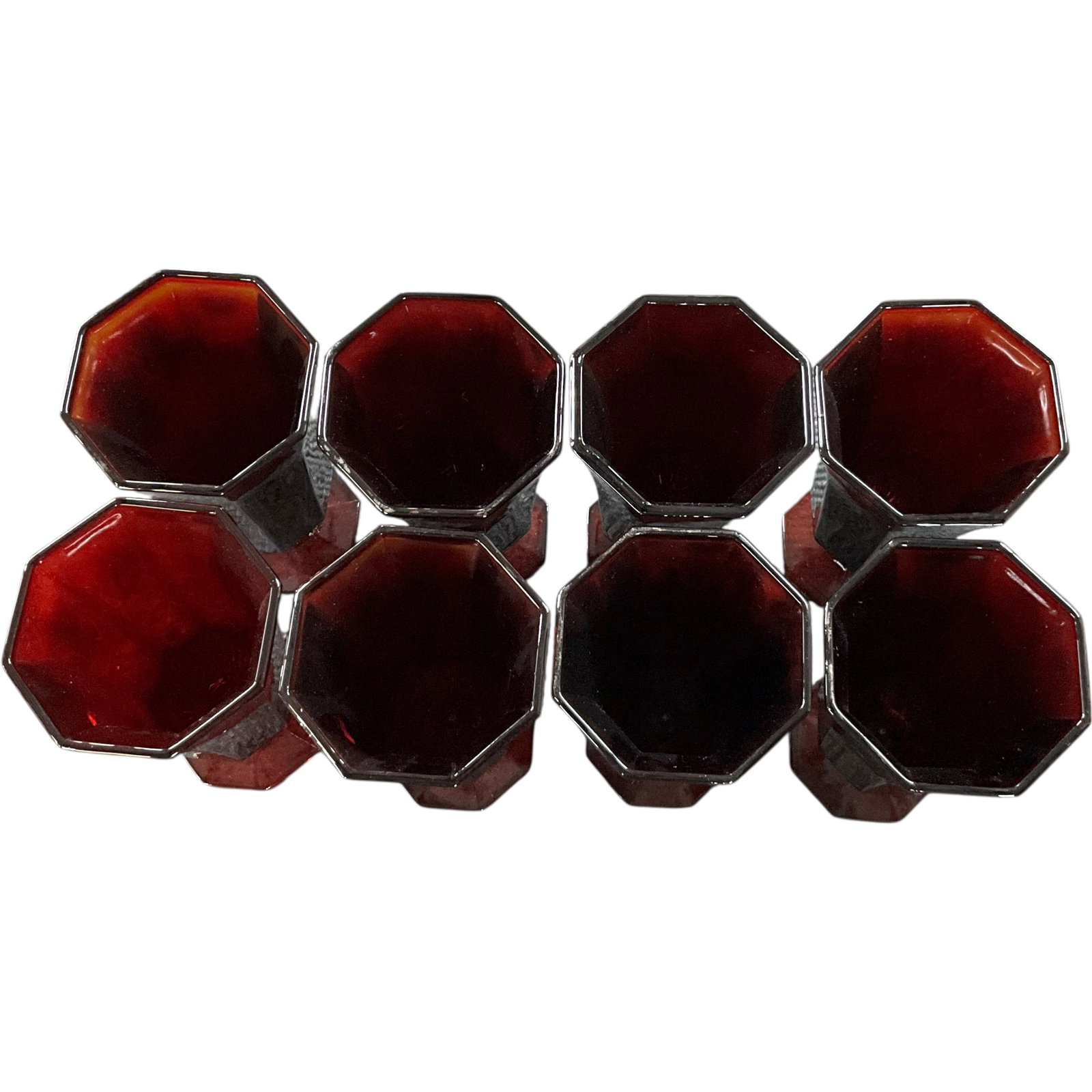 Set of 8 Ruby Red Octagonal Glass Goblets - 2
