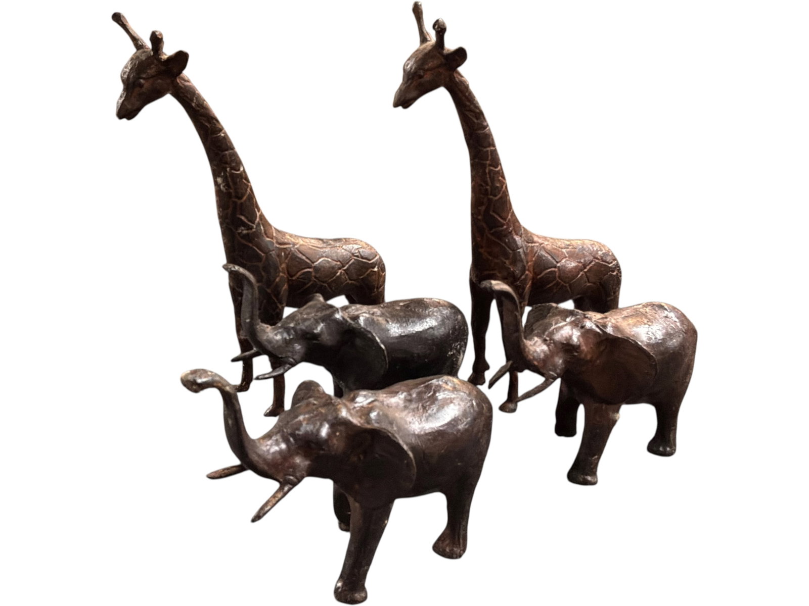 Cast Metal Elephant and Giraffe Figurines, 5: Bid with confidence, we now offer economical in-house shipping! Just select self-arranged shipping during checkout and we will handle packing and shipping for you.Five cast metal animal figurines