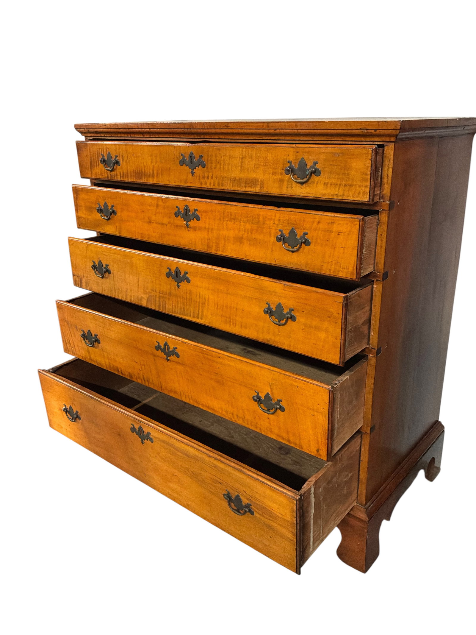 Antique Tiger Maple Five-Drawer Chest - 7