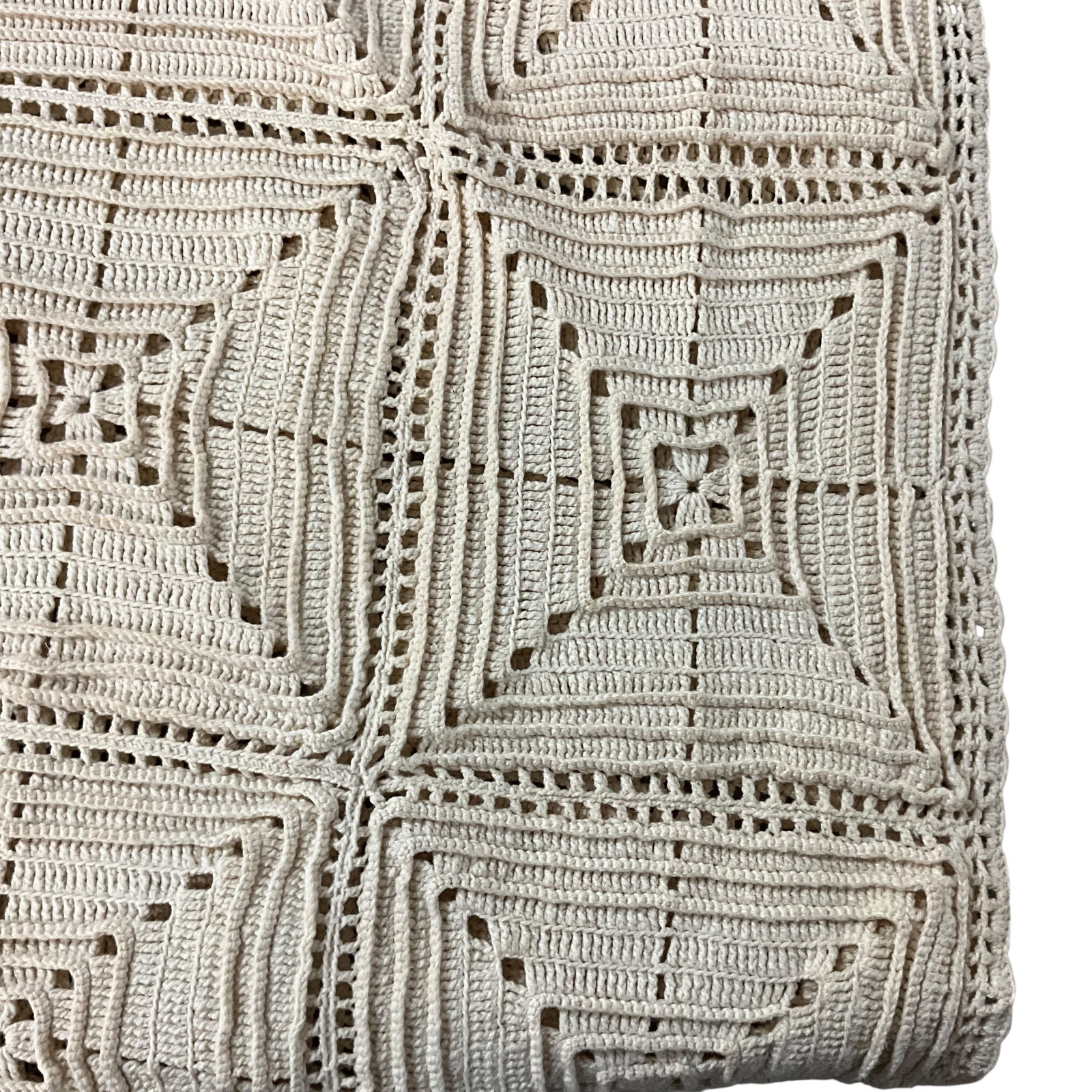 Hand-Crocheted Ecru Cotton Bedspread - 2