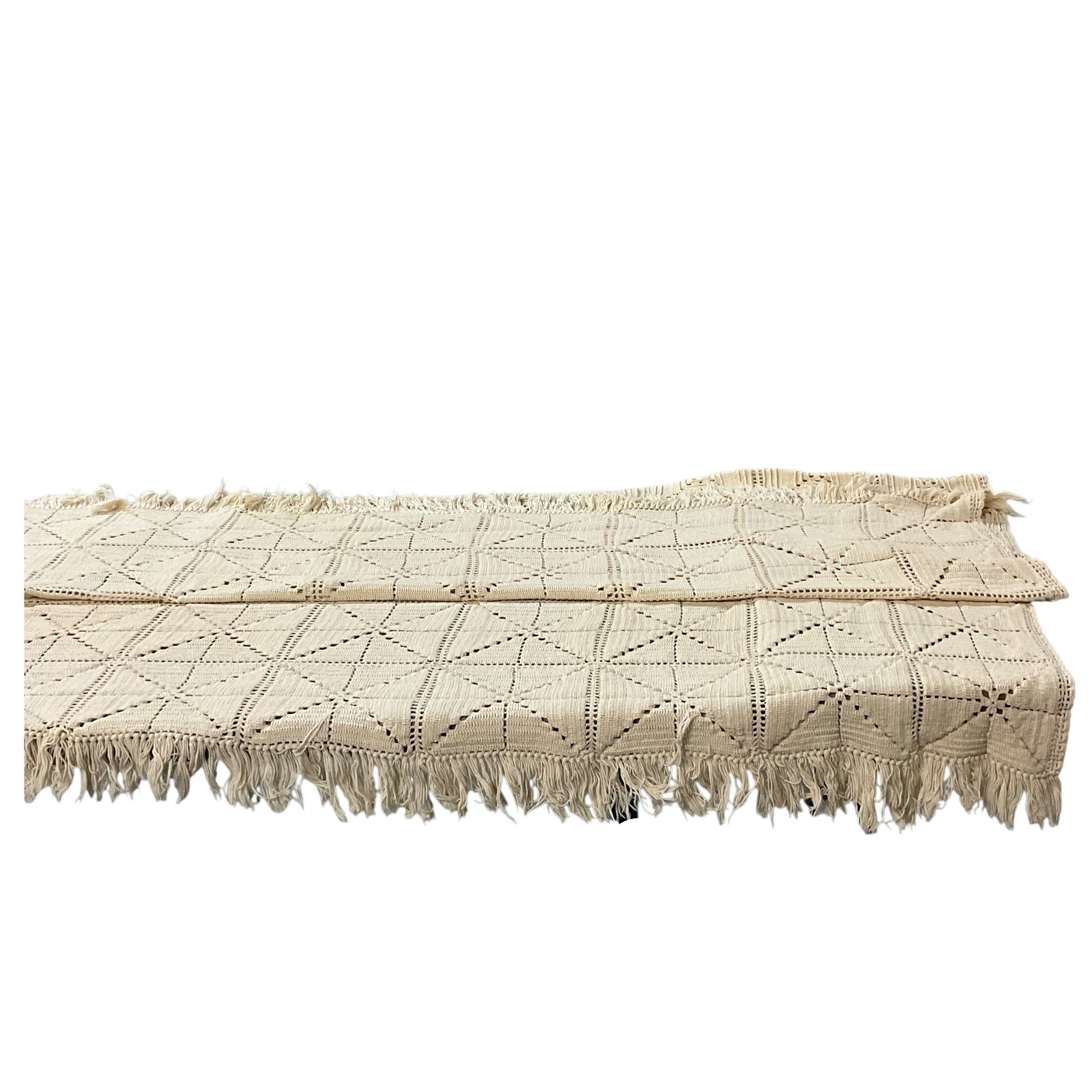 Hand-Crocheted Ecru Cotton Bedspread - 5