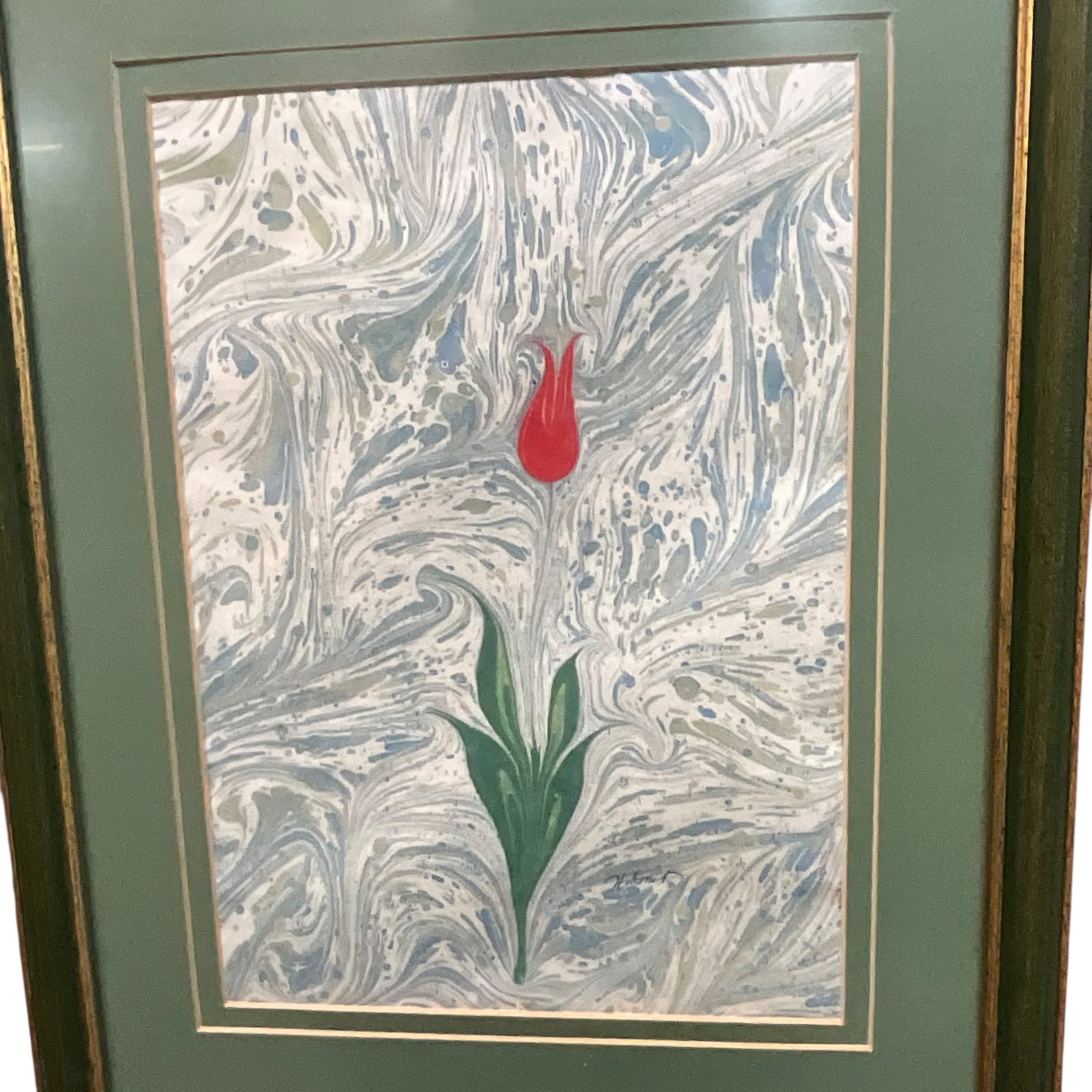 Signed Marbled Paper Tulip Artwork - 2