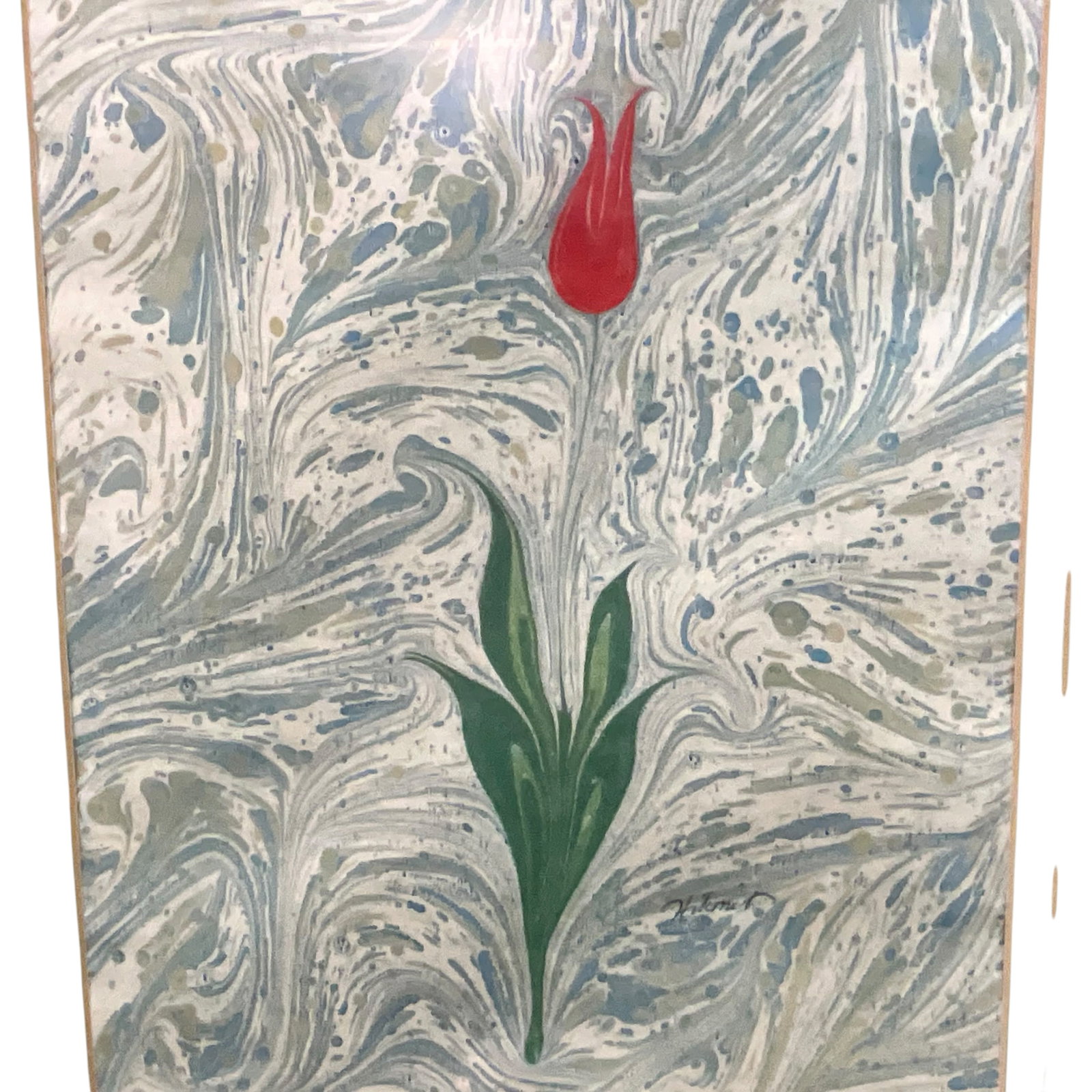 Signed Marbled Paper Tulip Artwork - 3
