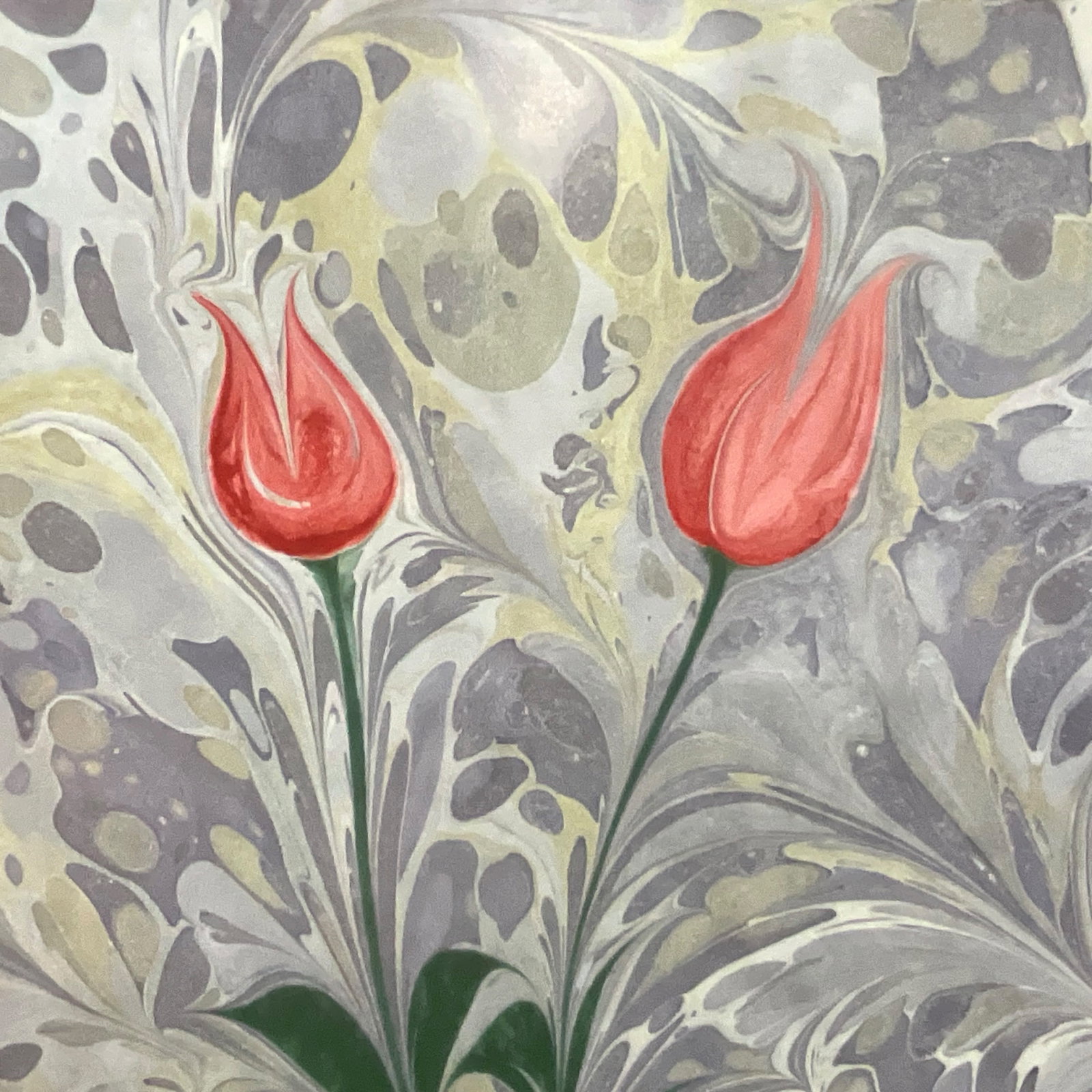 Signed Marbled Paper Tulip Artwork - 5