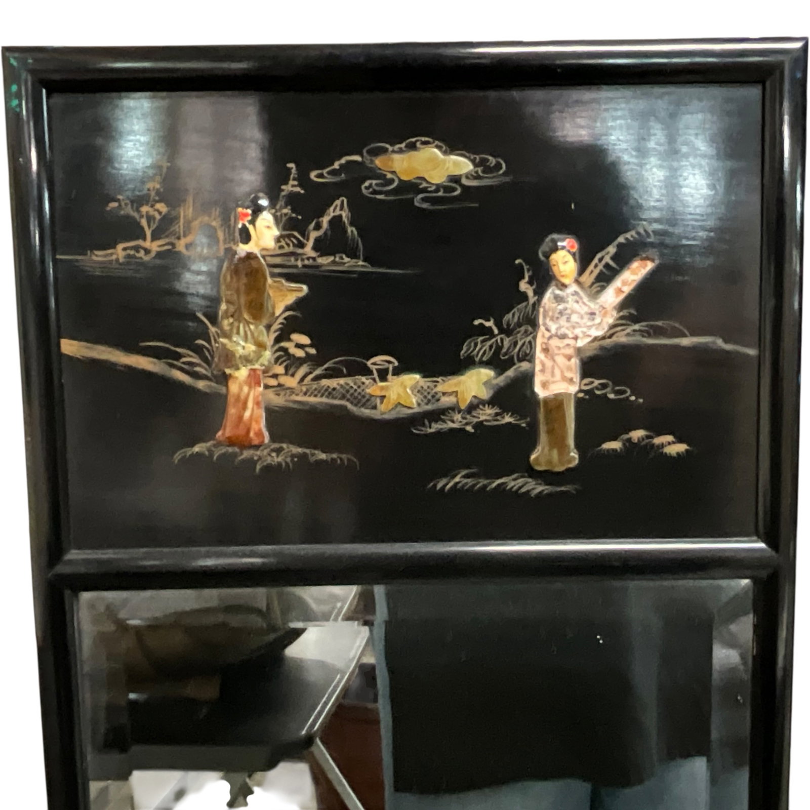 Asian Style Black Lacquer Pier Mirror - 3