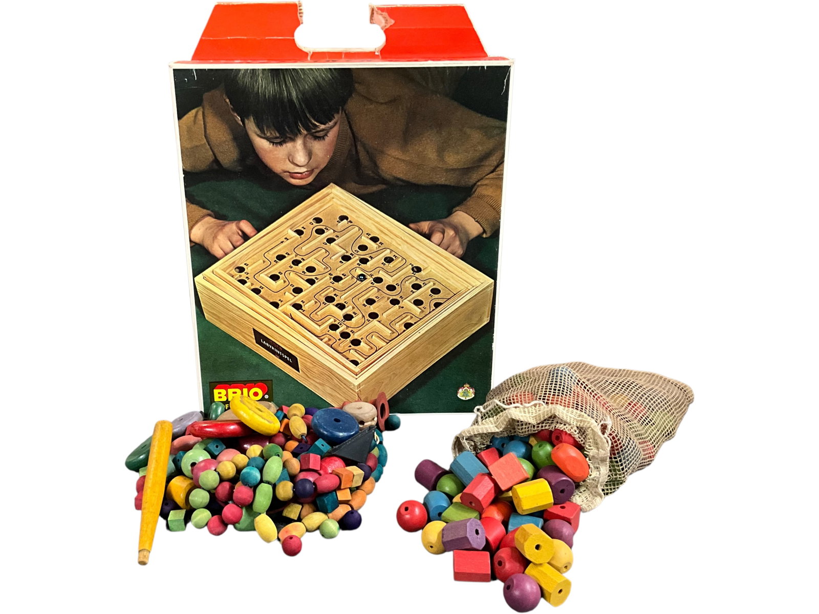 BRIO Labyrinth Game & Wooden Bead Assortment: Bid with confidence, we now offer economical in-house shipping! Just select self-arranged shipping during checkout and we will handle packing and shipping for you.Vintage BRIO of Sweden Labyrinthspel