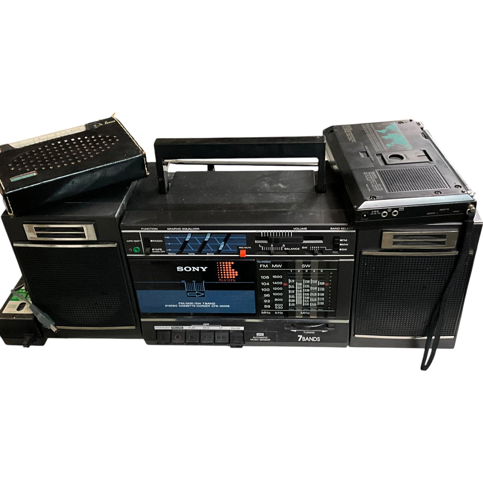 Sony CFS-3000S Boombox, ICF-7700 & Radio: Bid with confidence, we now offer economical in-house shipping! Just select self-arranged shipping during checkout and we will handle packing and shipping for you.Vintage electronics group featuring