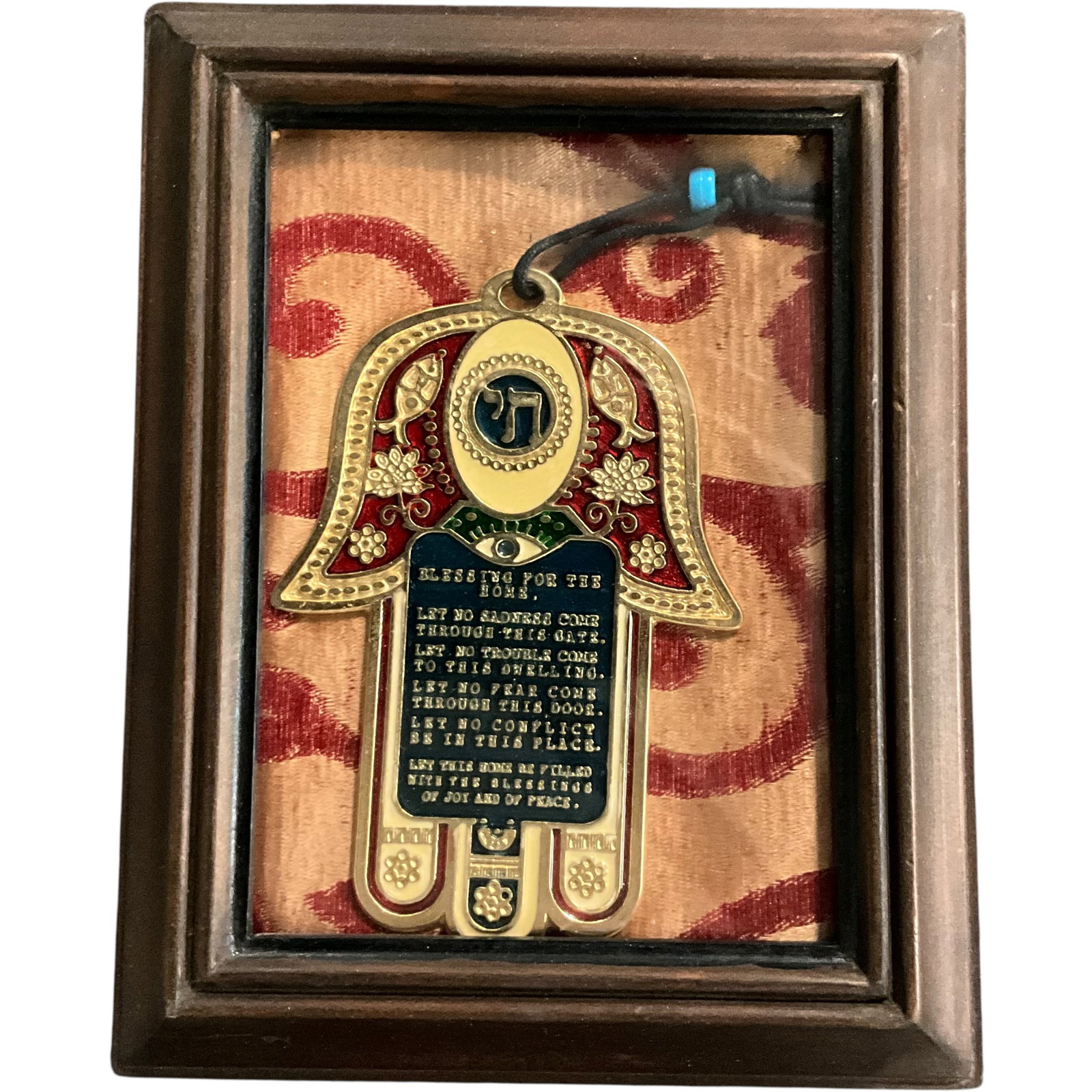 Framed Jewish Hamsa Blessing for the Home: Bid with confidence, we now offer economical in-house shipping! Just select self-arranged shipping during checkout and we will handle packing and shipping for you.Framed Jewish Hamsa wall blessing,