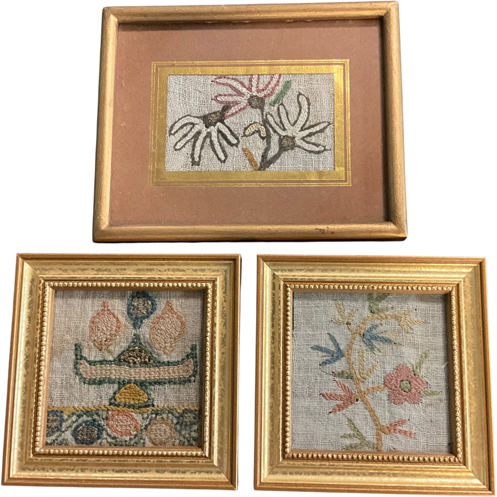 Three Turkish Framed Needlework Floral Pictures (1 of 5)