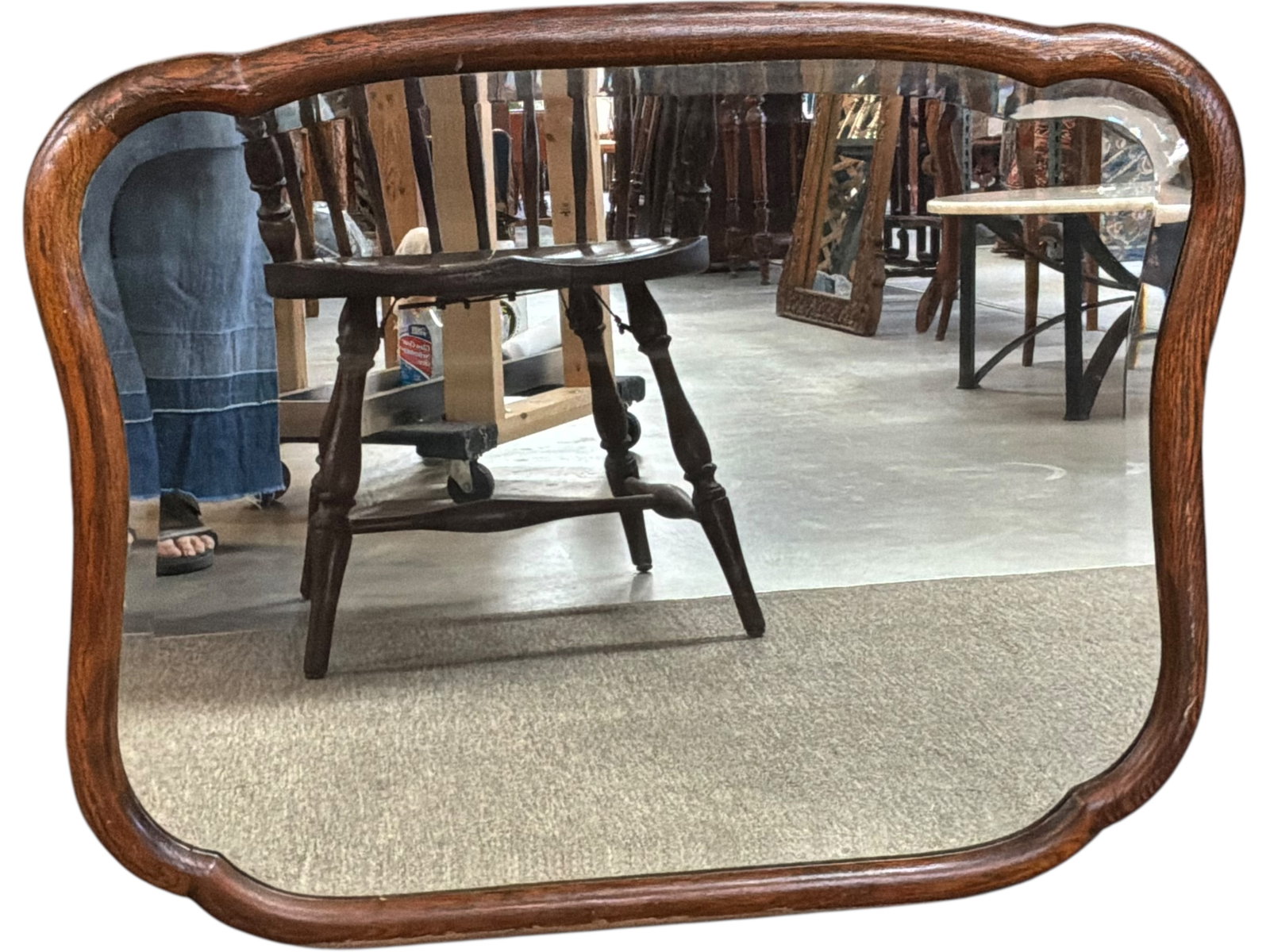 Oak Framed Beveled Wall Mirror - 3