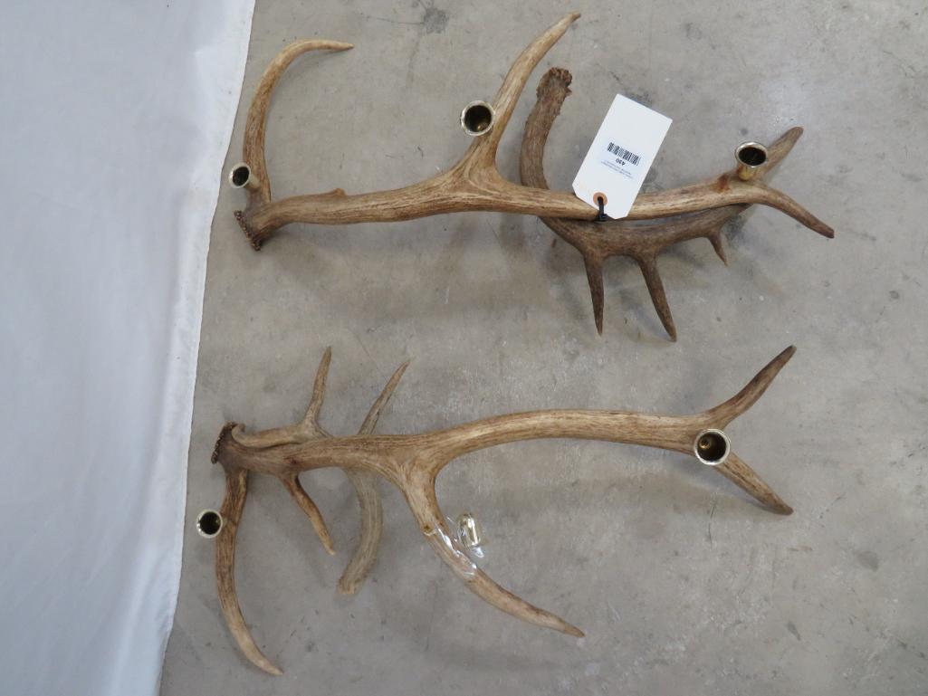 PAIR OF ANTLER CANDLE HOLDERS (ONE$) TAXIDERMY (1 of 3)