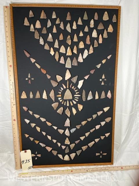 167 Prehistoric American Indian Arrowhead flint points; estate piece 36"x22" no glass (1 of 1)