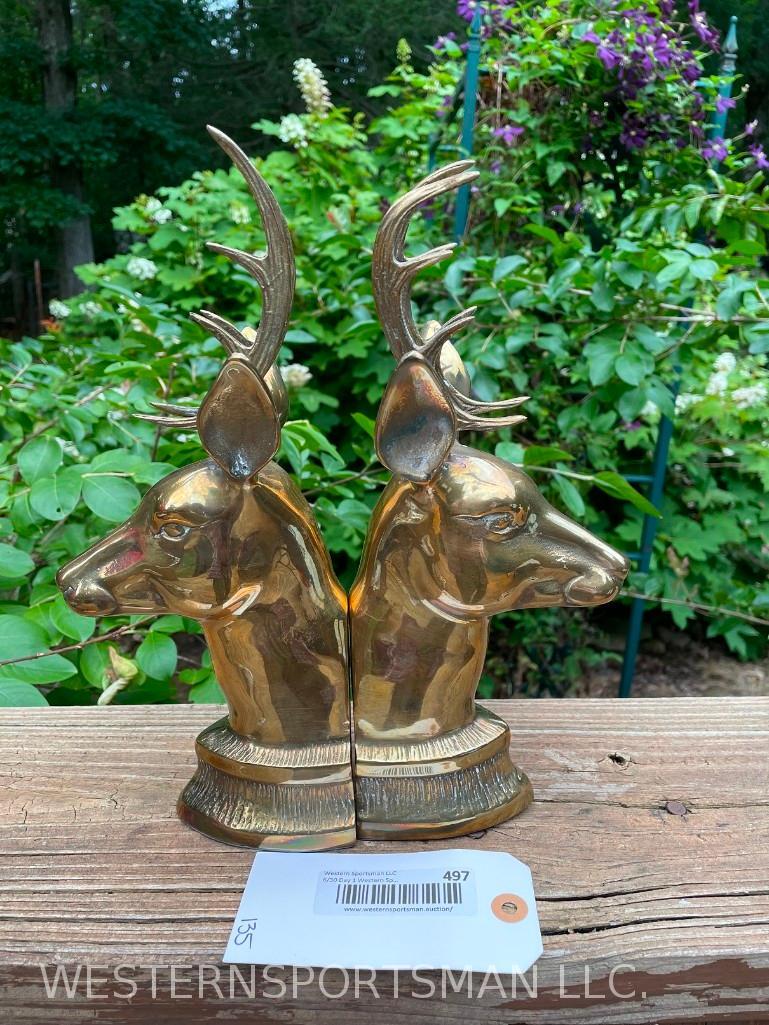 Set, of 2 Beautiful Brass Deer Book-Ends, 12 inches tall, 6.4 pounds Not Taxidermy one $ (1 of 4)