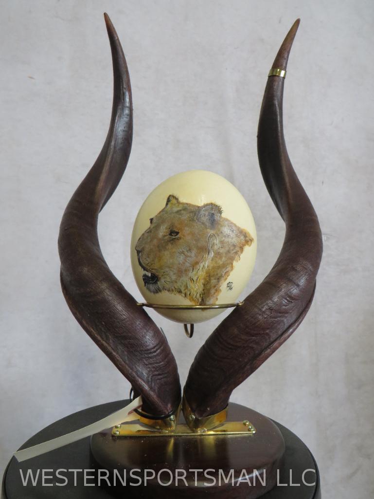 Beautiful Ostrich Egg on Nyala Horns Stand  TAXIDERMY (1 of 5)
